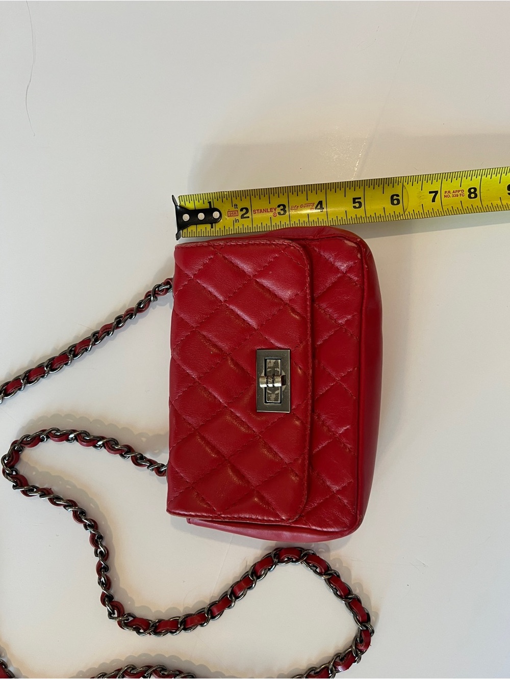 Quilted Red Leather Mini Crossbody Bag Chain Strap Turn Lock Made in Italy - Picture 7 of 14